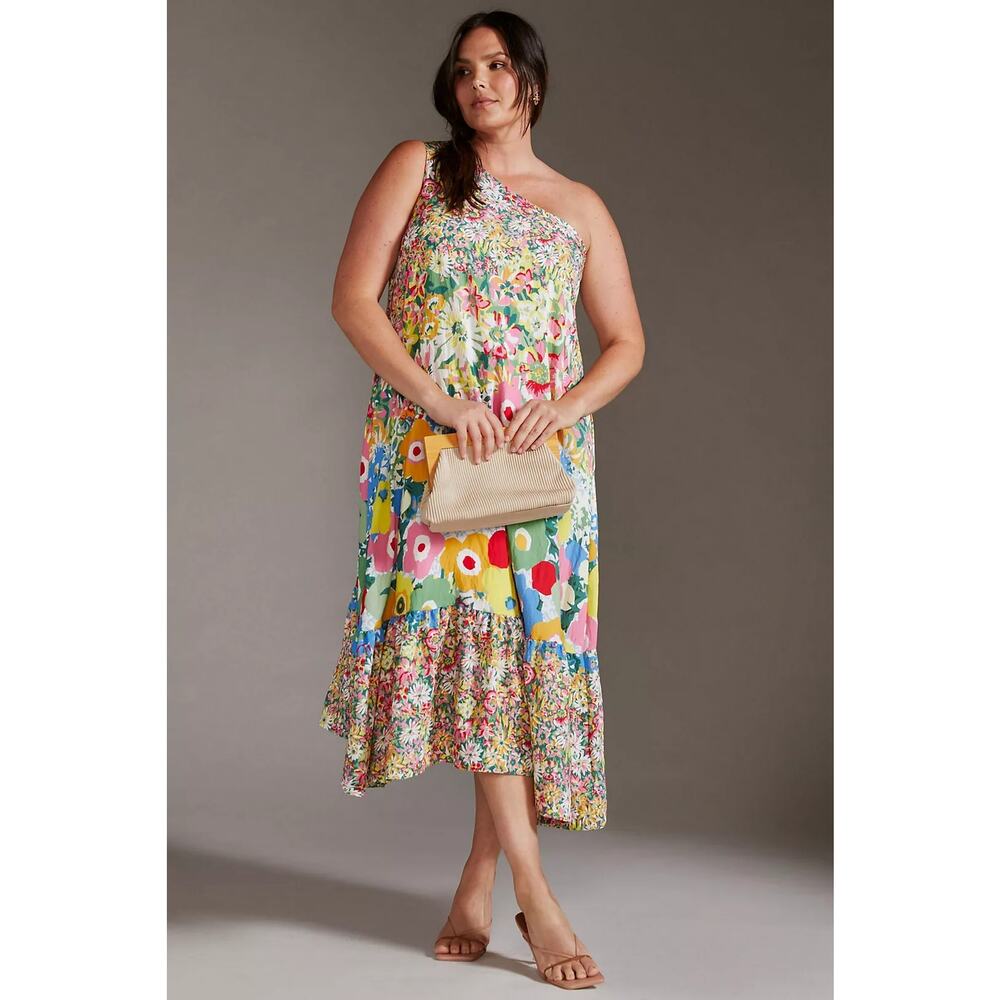 Sarah Campbell Anthropologie One Shoulder Midi Dress